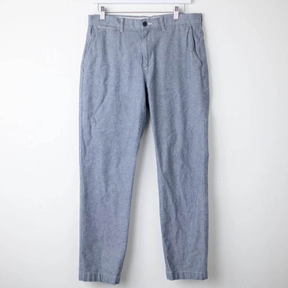 J‎ Crew Pants 770 Straight Mens 33x32 Blue Chambray Stretch Chinos L0719